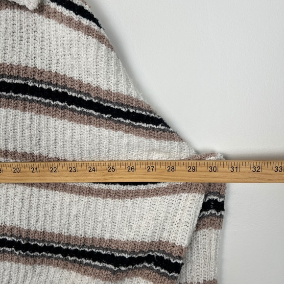 Free People Kennedy Striped Cropped Polo Sweater Cream Tan Black Size Large - Picture 5 of 9